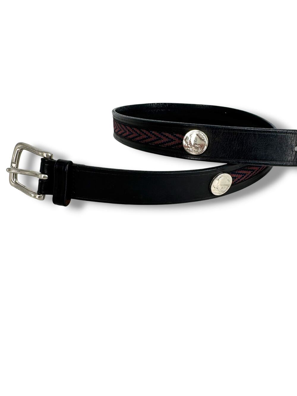 Gap belt men's 34 buffalo head nickel silver tone Italian leather western black